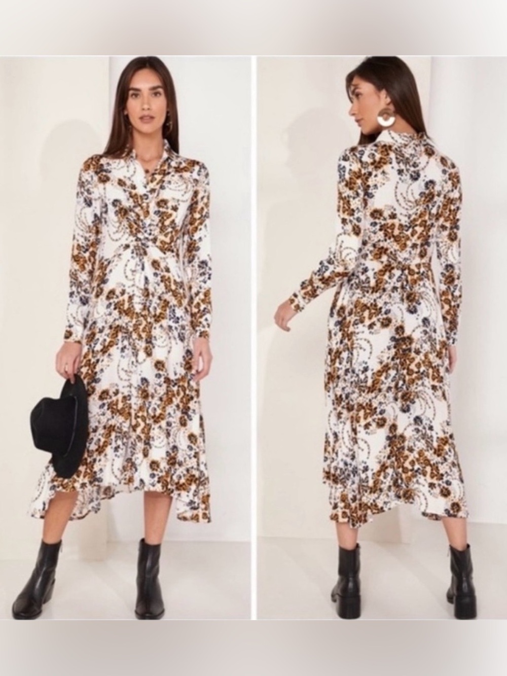 Free People Tough Love Shirt Midi Dress Size 6 Ivory Button-Down Relaxed Fit